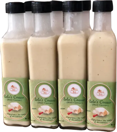 Lolo's Hail Caesar dressing bottles